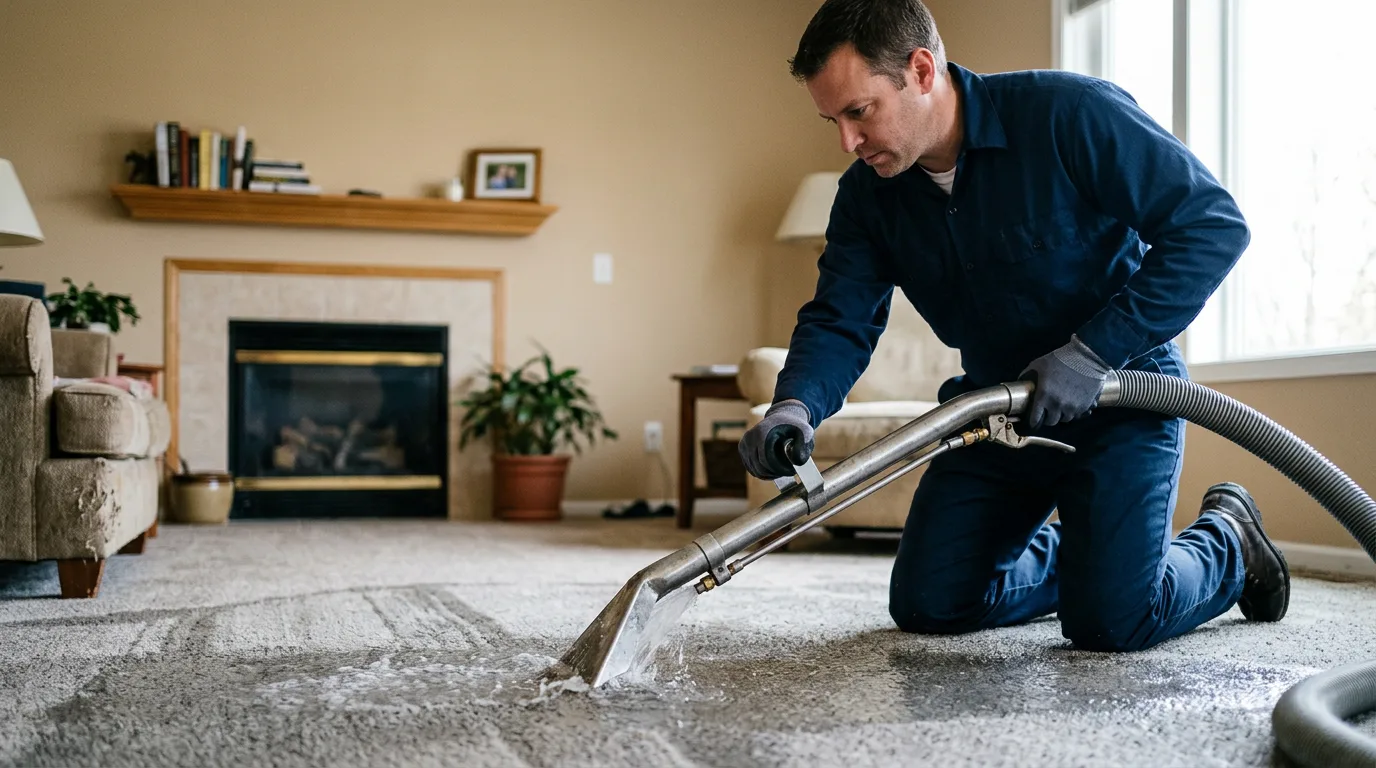 Water damage restoration technician working near Aledo, IL